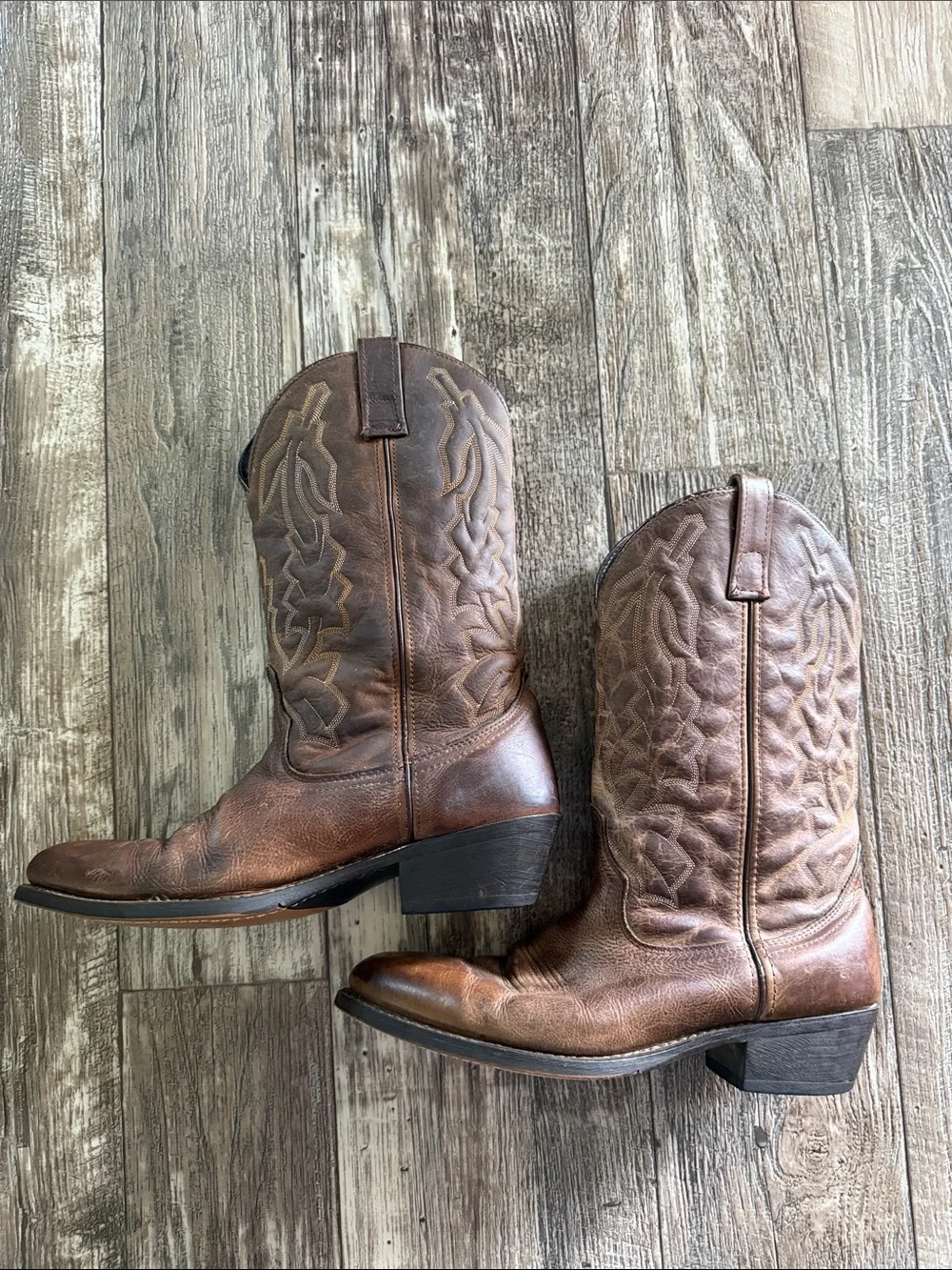 🌟Laredo 🌟Brown Embroidered Leather Cowboy Men Boots, 10.5 D